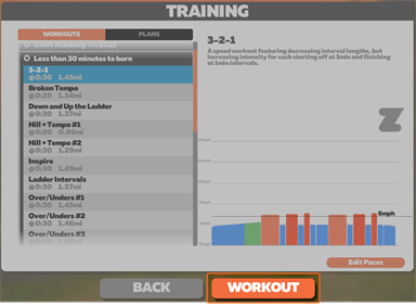 Zum gewünschten Workout navigieren, dann Workout auswählen
